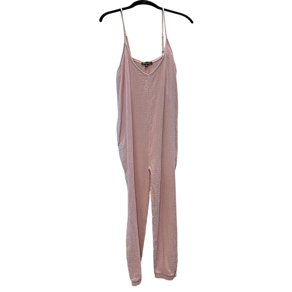 Shinestar Womens Medium M Jumpsuit Pink Spaghetti Straps Pockets Gauzy V Neck